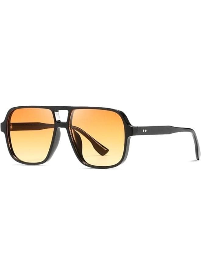 Sunglasses Womens Men Trendy Retro Sun Glasses Oversize Square Frame Shades (Black Yellow)