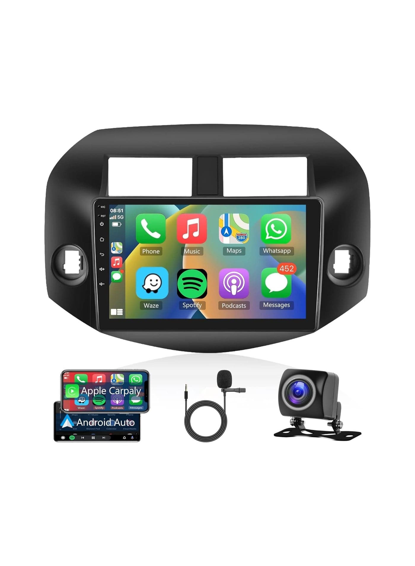 Android Car Stereo for TOYOTA RAV4 20072008 2009 2010 2011 2012 1GB RAM 32GB ROM 10 Inch MirrorLink WiFi BT, IPS Touch Screen with AHD Camera Included
