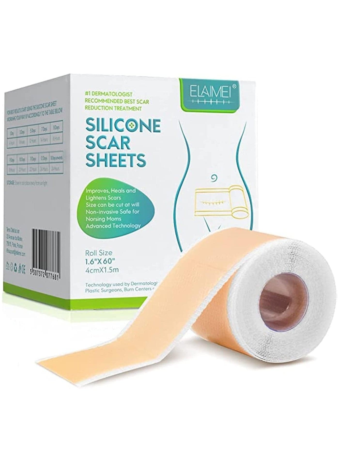 Silicone Scar Sheets Soft Silicone Gel Scar Tape Painless Silicone Tape Roll - Effective Silicone Scar Removal Strips Sheets for C-Section & Keloid Surgery, Burn, Acne ..6”x 60”(4 Month Supply)
