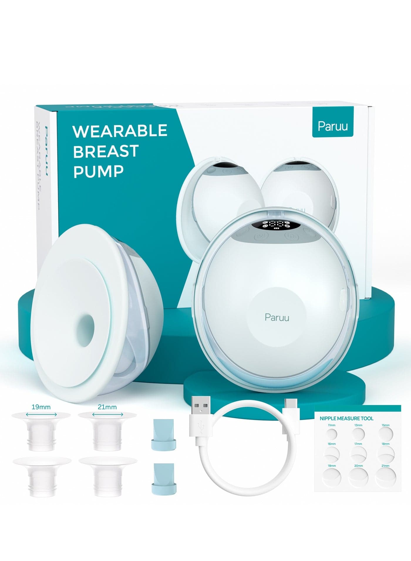 Paruu P20 Wearable Breast Pump Hands Free,4 Modes & 12 Levels Suction with Soft Double-Sealed Flange, Electric & Portable Pump Accessories, LED Display
