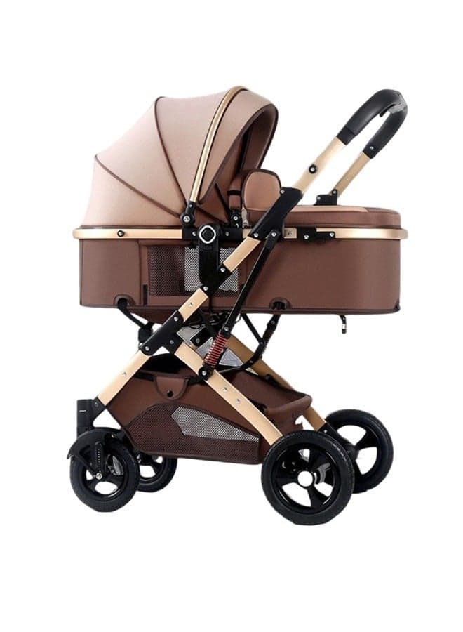 High Landscape Fold Baby Stroller With Rubber Wheels - Khaki