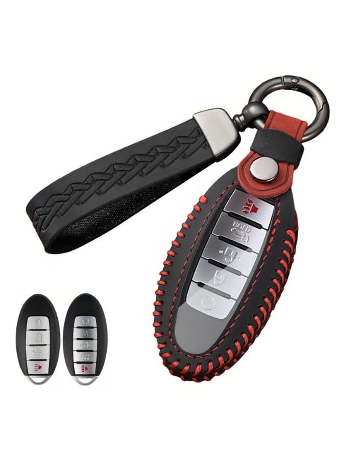 Compatible with Nissan Key Fob Cover – Leather & TPU Smart Remote Key Case with Keychain, Fit for Altima Maxima Rogue Armada Pathfinder Sentra Murano Versa Titan