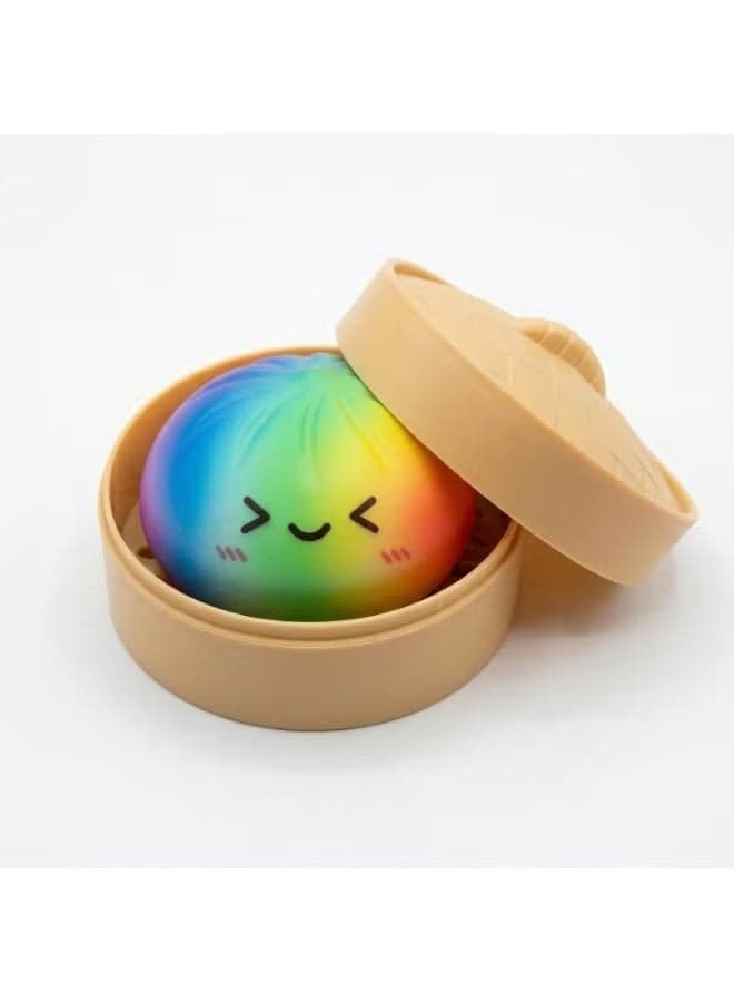 Rainbow Dumpling squishies Stress Balls, Colorful Squishies Dumpling Fidget Sensory Toy with Food Steamer, Squeeze Dough Ball for Stress Relief, Stretchy Desk Toys Gift