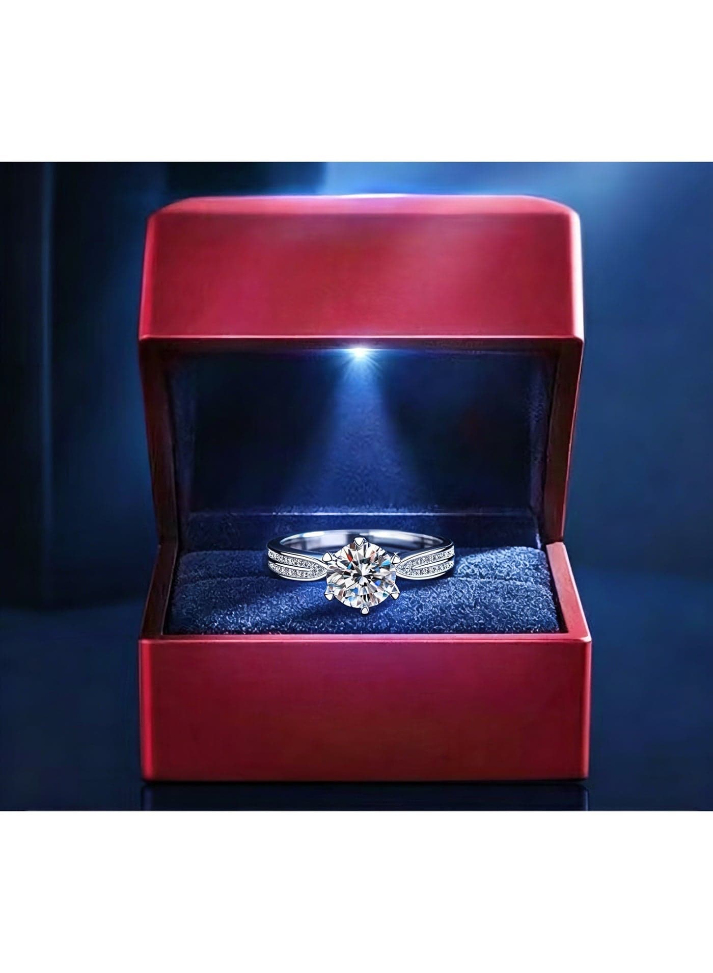 2 Carat Moissanite ring , wedding ring, S925 Rhodium Plated ,Adjustable Size , Luxury Gift Box ,