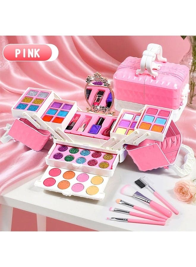 Kids Makeup Kit, Real Kids Makeup Set Washable Makeup Set Toys for Girls with Portable Makeup Box Including Lipstick, Eye Shadows and So On, Girls Toys for Girls Aged 5 6 7+ Year Old (Pink)