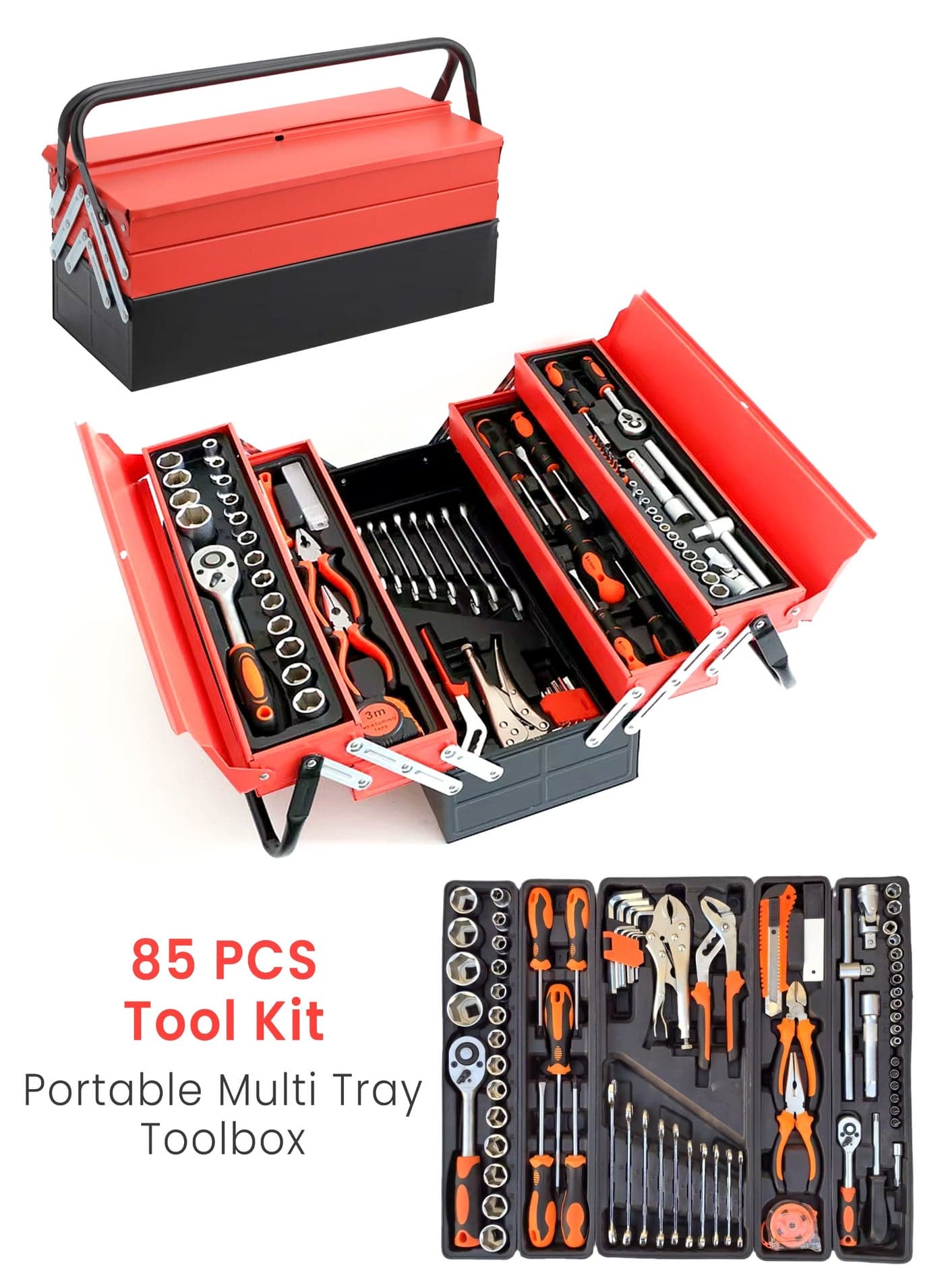 Professional Tool Set 85PCS Hand Tool Set with Trolley Bag, Professional Socket & Spanner Tool Kit with Ratchet Wrench, Screwdrivers & Pliers, Portable Repair Tools for Home, Auto, Workshop