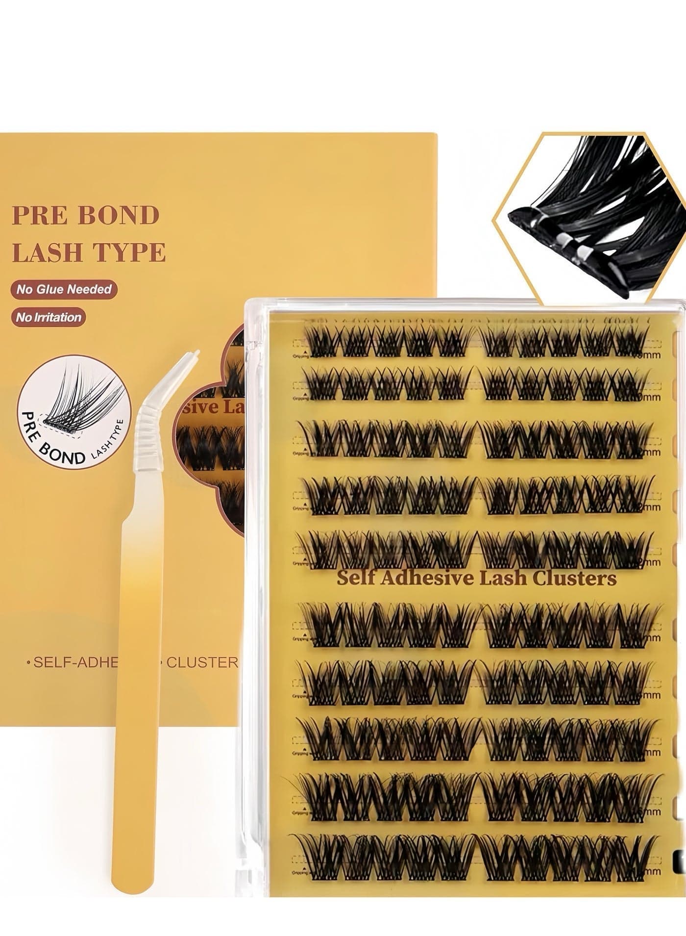 Self Adhesive Eyelashes Clusters Kit, False Eyelashes light Pre Glued Lash Clusters Wispy Lashes Kit with Tweezers for Beginners, Press On Glueless Lash Extension Kit 10 to 16mm ,100PCS