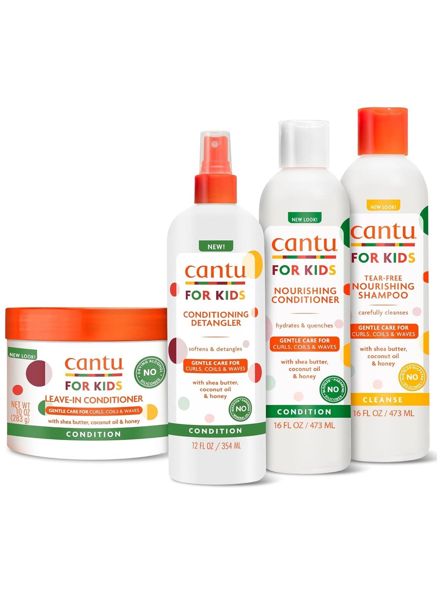 Cantu For Kids Complete Hair Care Set – 4 Pieces (Shampoo + Conditioner + Detangler + Leave-In Conditioner)