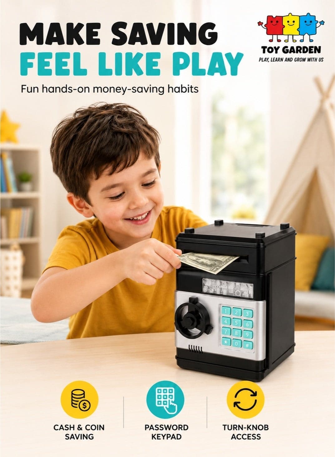 Electronic Money Bank for Kids - Password Lock, Auto Scroll Savings Box & Mini ATM Coin Bank | Best Birthday Gift