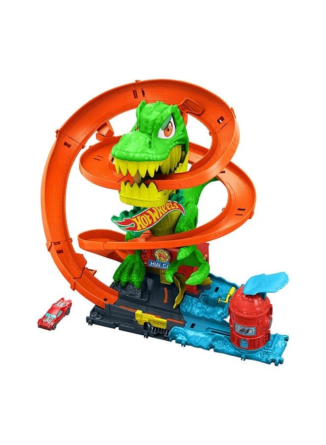 Hot Wheels HW City HW City T-Rex vs Fire Station – Vehicle Playset Toy for Kids Ages 3+