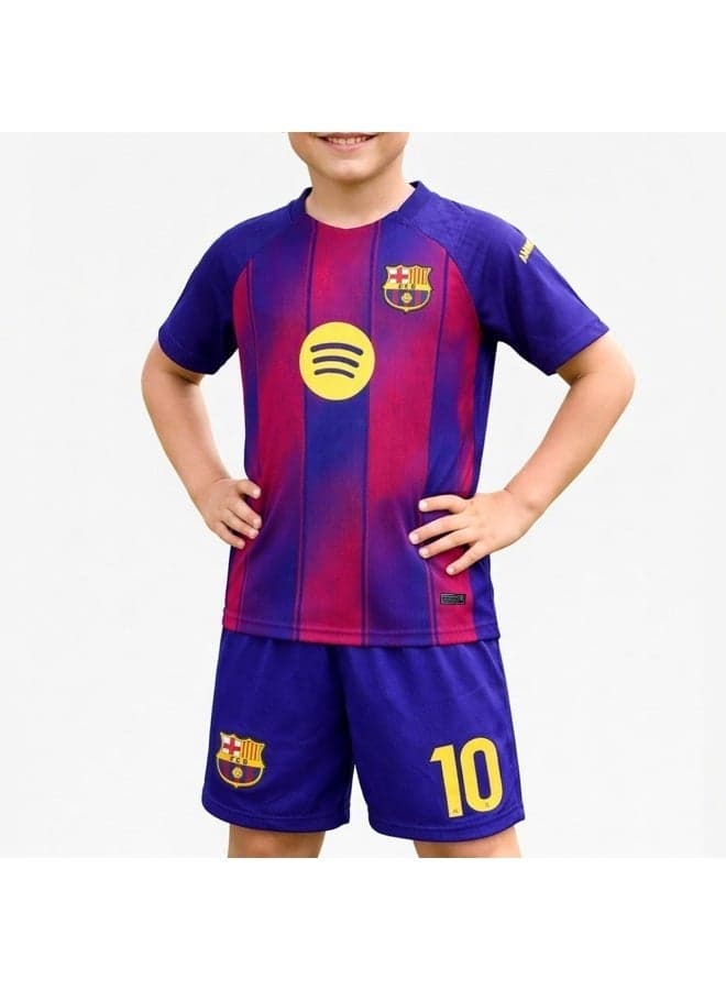 FC Barcelona Kids Football Jersey Set – Breathable Soccer T-Shirt & Shorts Kit, Lightweight Sportswear for Boys & Girls