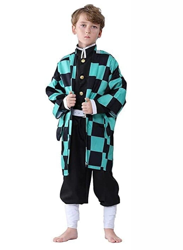 Kimono Tanjiro Robes Uniform with Full Cosplay Set for Girls Boys Kids Adult Party Set