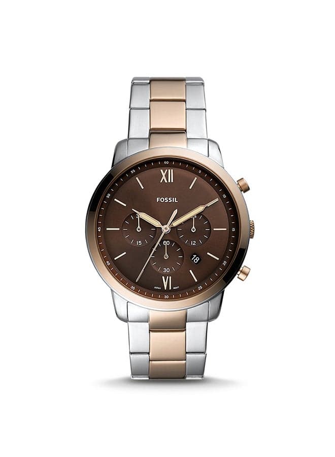 Men Neutra Round Shape Two Tone Stainless Steel Chronograph Wrist Watch FS5869 - 44 mm - Silver/Caramel