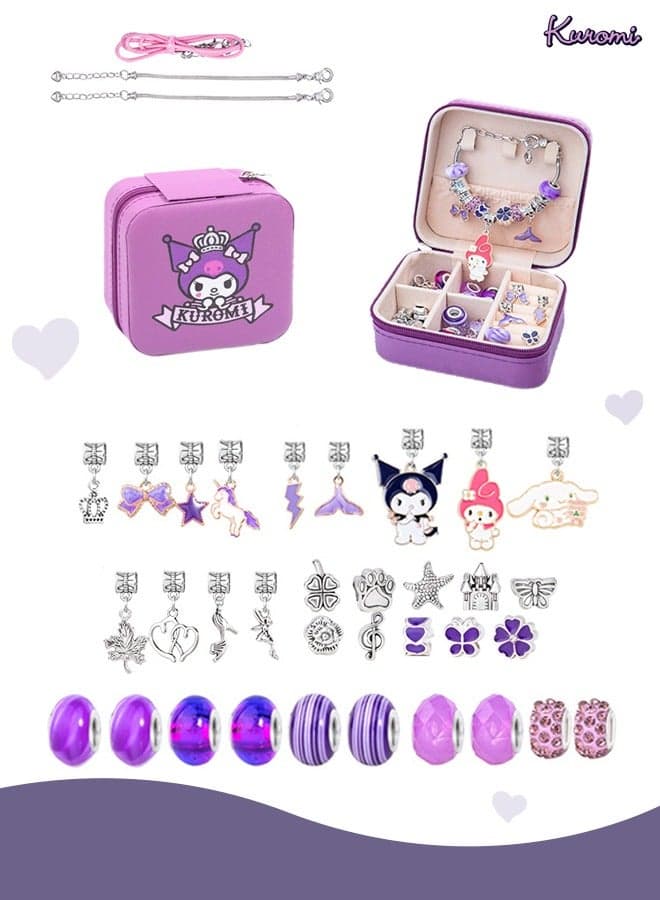 36PCS Charm Bracelet Making Kit, Girls Beads for Jewelry Making Kit, with Jewelry Box, for DIY Craft Jewelry Gift, For 7-14 Year Old Girl(Purple)