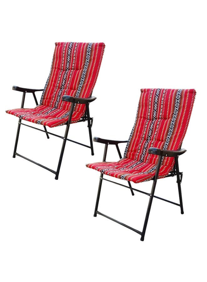 2 Pcs - Folding Camping Chair with Cusion Premium Quality | Sadu Chair | Beach Chair | Garden Chair | Fishing Chair | Travel Chair | Picnic Chair-Premium Arabic Traditional Sadu Camping Chair – Durable Padded Cotton Cushion Seat with Cozy Armrests – Foldable Majlis Style for Desert Travel, Outdoor Picnics, BBQs & Cultural Gatherings (Compo Pack)