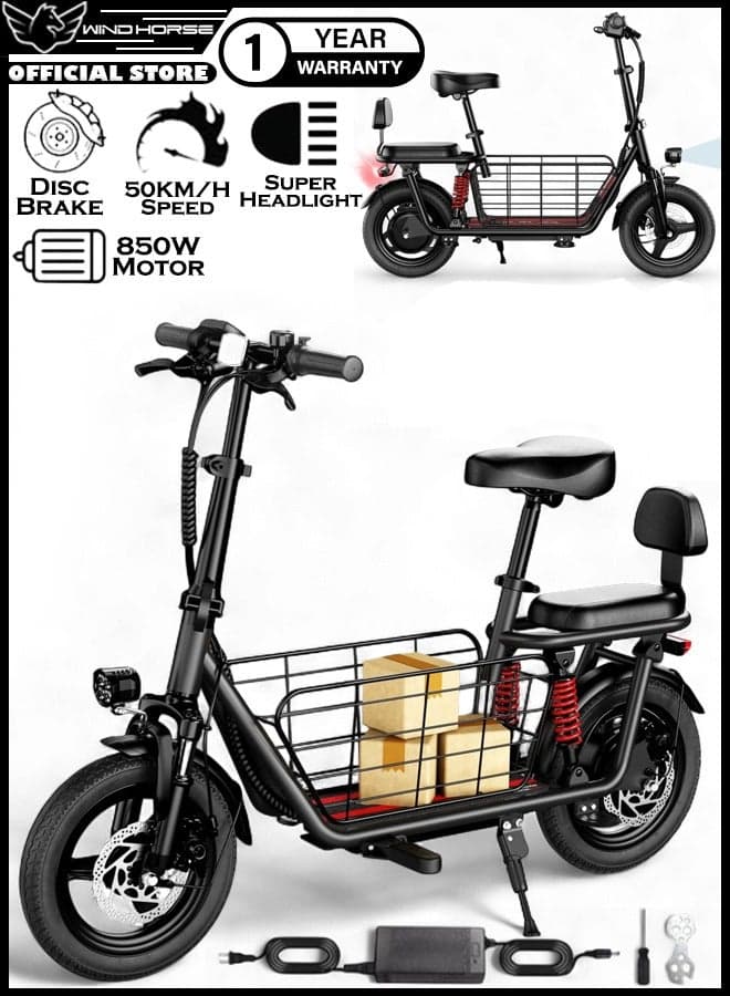 Electric Scooter 500W Motor (Peak Power 850W) with Dual Seat, 48V10Ah Battery, 50 KM/H Speed, 40 KM Range, Dual Suspension and Storage Basket, E-Scooter