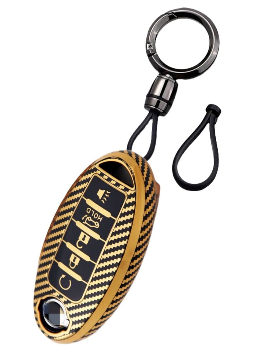 OUYoo For Nissan Key Fob Cover pecial Soft TPU Key Case Key Shell for Nissan Infiniti X-Trail Rogue Altima Quest Pathfinder Sentra Patrol CIMA Fuga Armada Teana Murano Key Cover 5 Buttons(Gold)