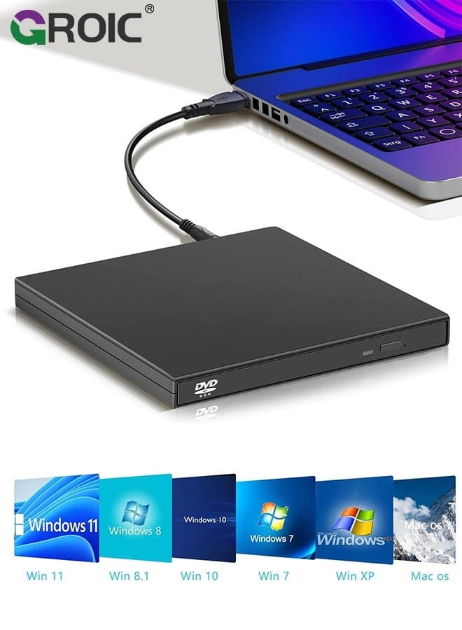 External CD/DVD Drive for Laptop, USB 2.0 CD DVD Player, Portable Reader Writer, Disk Duplicator, Compatible with Laptop Desktop PC Windows Apple Mac Pro MacBook