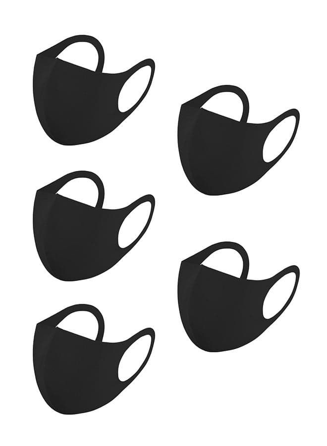 5 Pcs Washable and Reusable Space Cotton Dust Black Face Mask for Adults Fashion Cloth Fabric Face Protection, Unisex Earloop Black Dust Reusable Washable