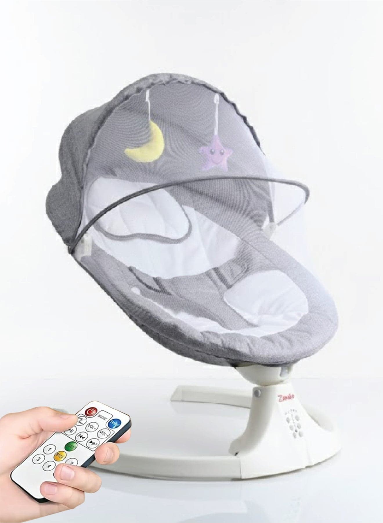 Zenito Electric Baby Swing - Soothing & Entertaining -Baby Swing for Infants, Electric Infant Swing with Remote Control Music Speaker, Baby Swing for Newborn with 5 Swing Speed,Baby Bouncer with mosquito net Baby Rocker for 0-2 years old - Grey