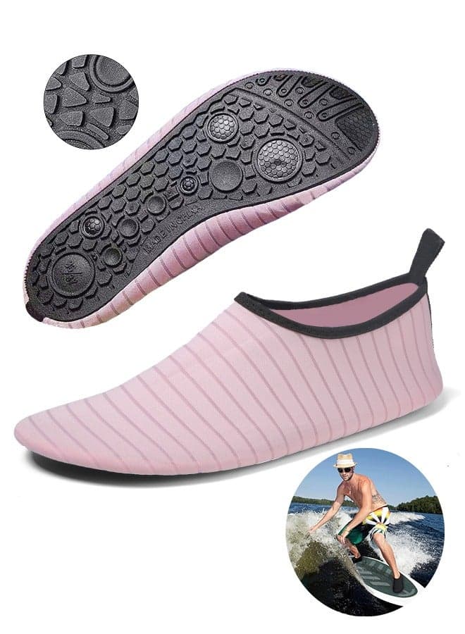 Water Shoes for Women Men Kids, Barefoot Quick-Dry Aqua Water Socks Slip-on Swim Beach Shoes for Snorkeling Surfing Kayaking Beach Walking Yoga(Pink)