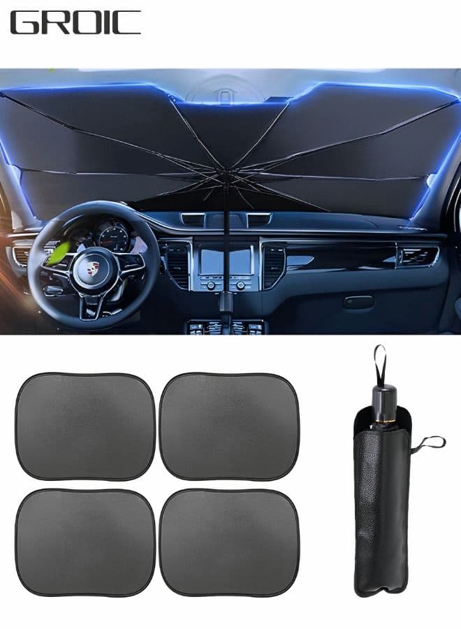 Car Windshield Sun Shade Umbrella for SUV and 4 Pack Car Window Shade Auto Sun Shade (4 Pack Transparent, 1 Pack Sun Shade Umbrella)