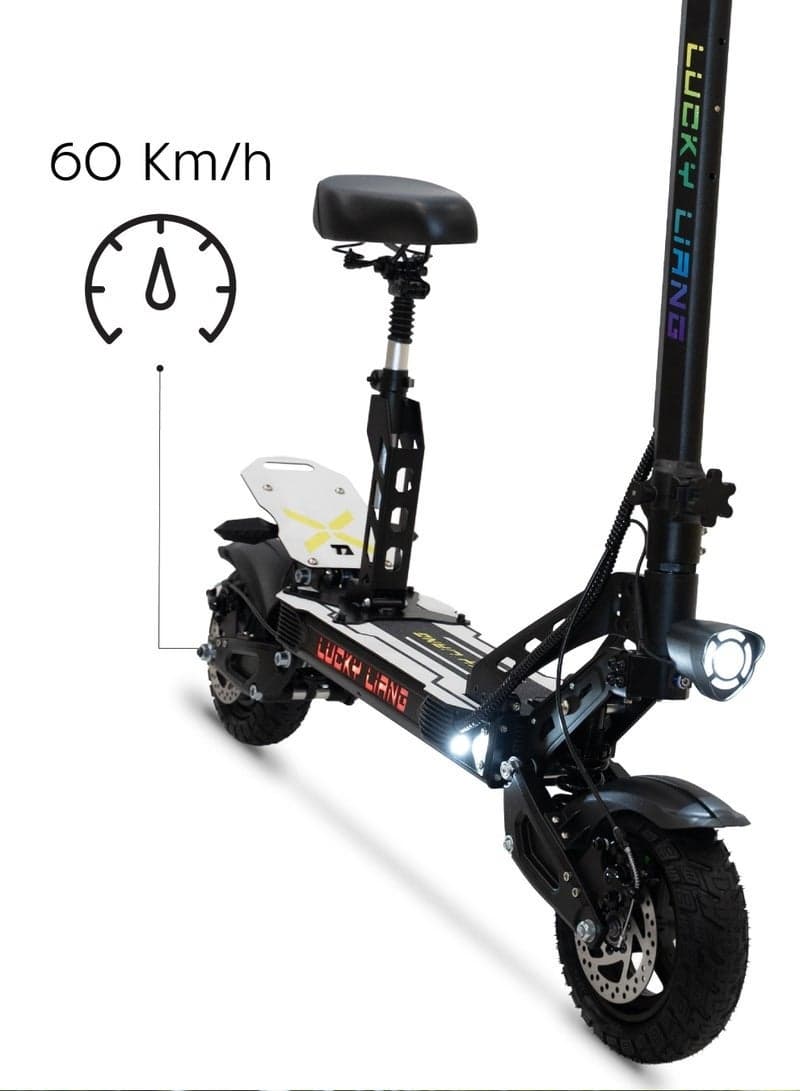 Lucky Liang L2 pro with seat Electric Folding Scooter, 1500W Motor, 48V 18Ah Battery, 10-Inch Off-Road Tires, 50KM Range, 60KM/H Speed, Rear Suspension, 3-Speed Modes, Digital Display