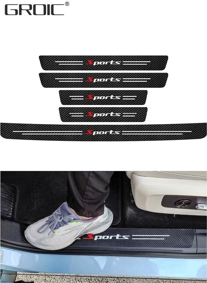 5PCS Car Door Sill Protector Stickers,Carbon Fiber Sport Threshold/Rear Bumper Guard Anti-Scratch Sticker Door Edge Protection Decorate,Interior Accessories Self-Adhesive Anti-Scratch Waterpoor