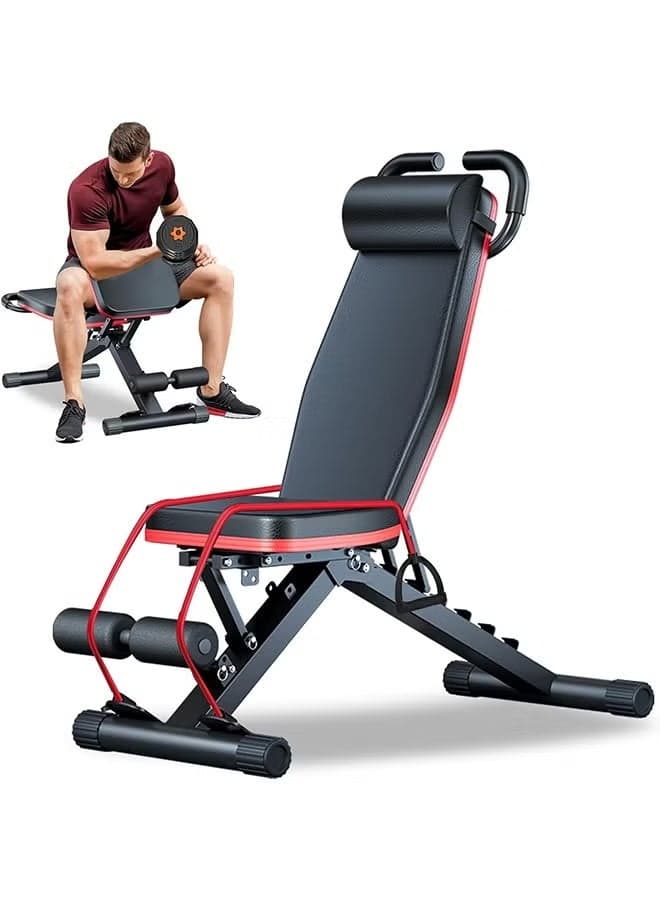 500kg Capacity Adjustable Weight Bench - Multifunctional Foldable Gym Bench with Drawstring | Full Body Workout Station for Bench Press, Dumbbell & Core Exercises (Black/Red)