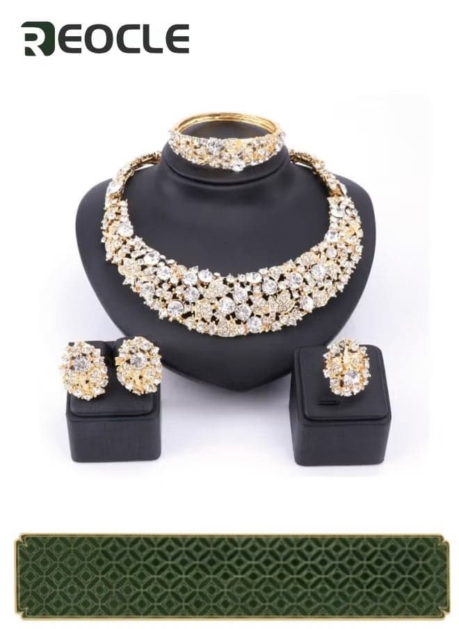 Wedding Bridal Jewelry for Women Water Drop Crystal Necklace Earrings Bracelet And Ring Sets For Bride Bridesmaids Rhinestone Prom Costume Jewelry Set for Women and Girls