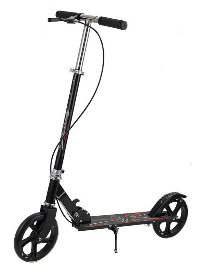 Scooter, Foldable Commuter Scooter with Anti-Shock Suspension, 4-Level Height Adjustable Handlebar, Big Wheel Kids Scooter, 200kg Weight Capacity, Suitable for Teens and Adults (Black)