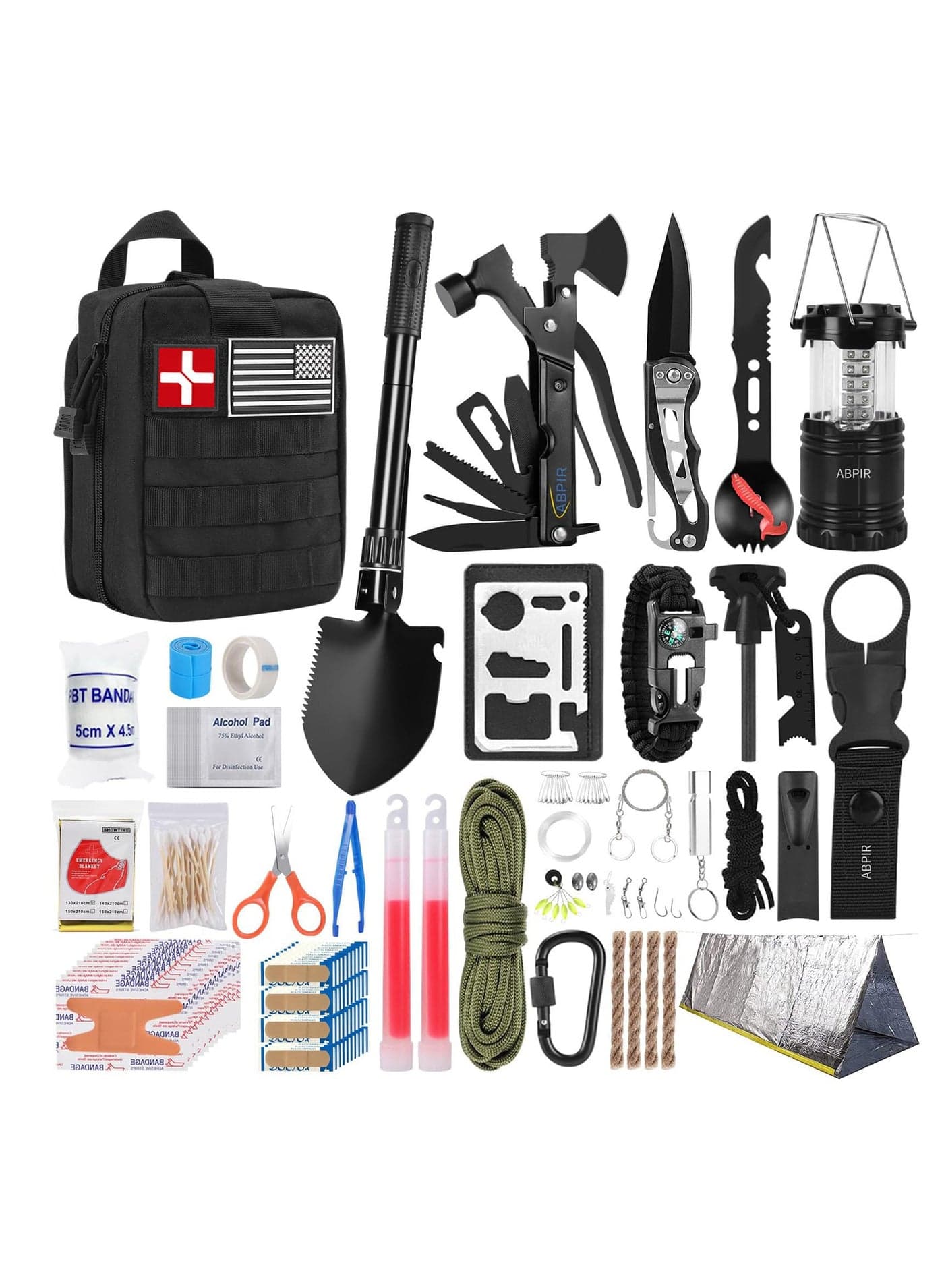 171PCS Survival First Aid Kit with Survival Gear, First Aid Supplies, Emergency Tent, and Nylon Bag, Ideal for Car, Travel, Home, Outdoor Adventures, for Men, Christmas, Teens