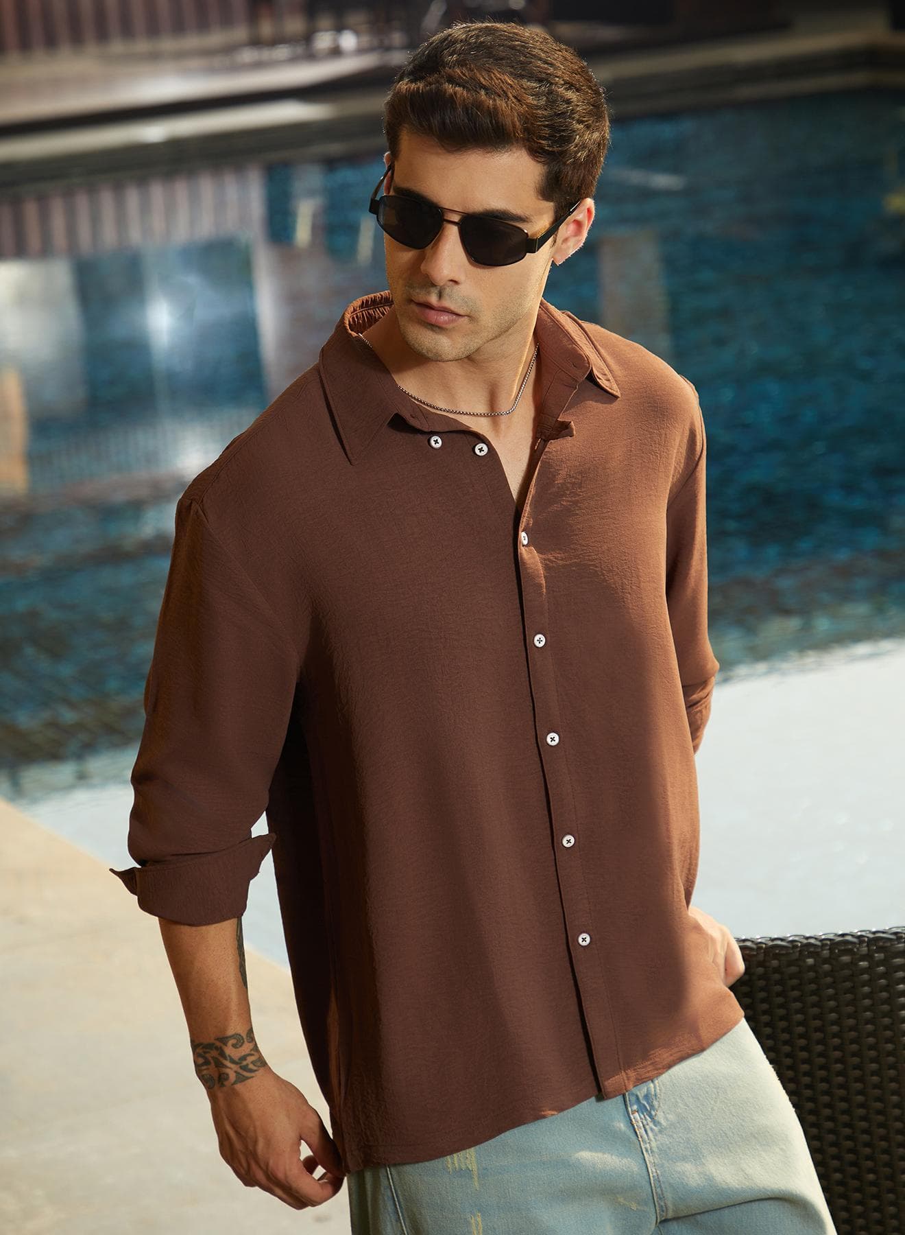 Men's Chocolate Brown Breezy Wrinked Shirt