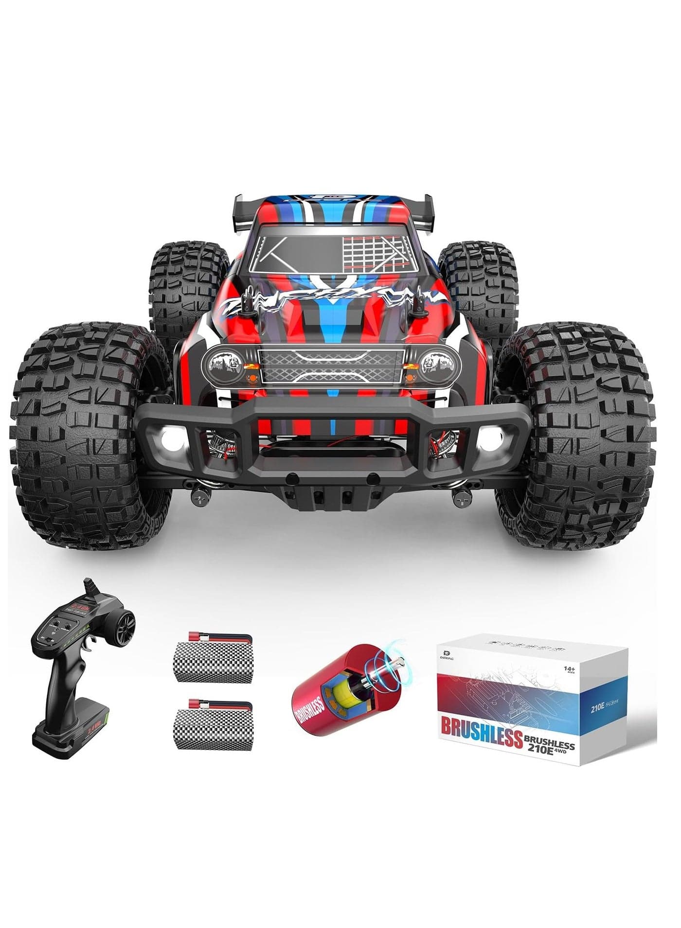 DEERC 1:10 Large Brushless RC Car for Adults, 3S 4X4 High Speed Monster Truck, 60+ KMH, All Terrain 2.4Ghz Hobby Electric RC Truck, Off-Road Remote Control Vehicle, 40+min, RC Crawler for Boys