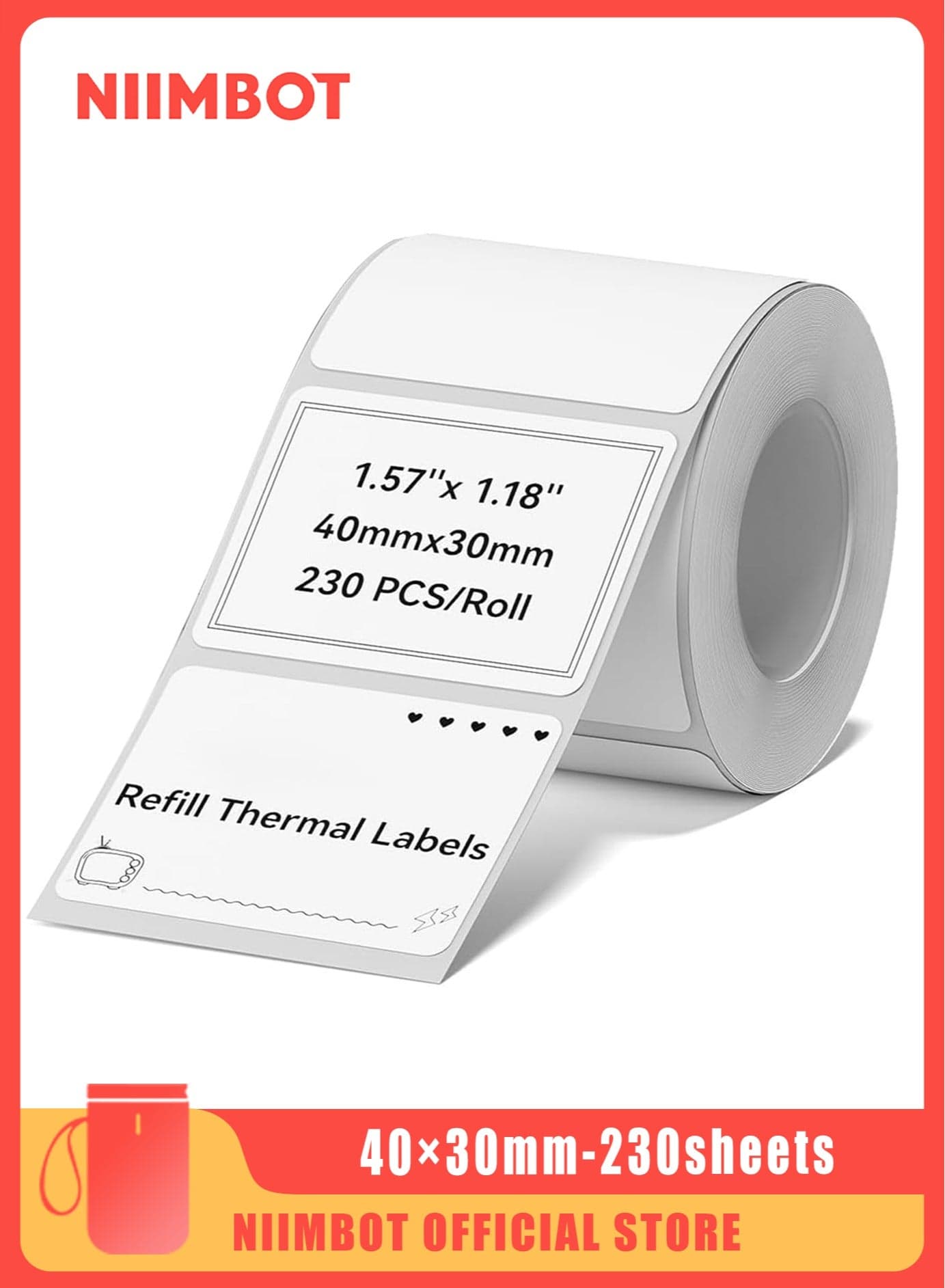 B21/B1/B3S Label Maker Tape Waterproof Thermal Label Paper Sticker Labels for Barcode Printing 40*30mm White