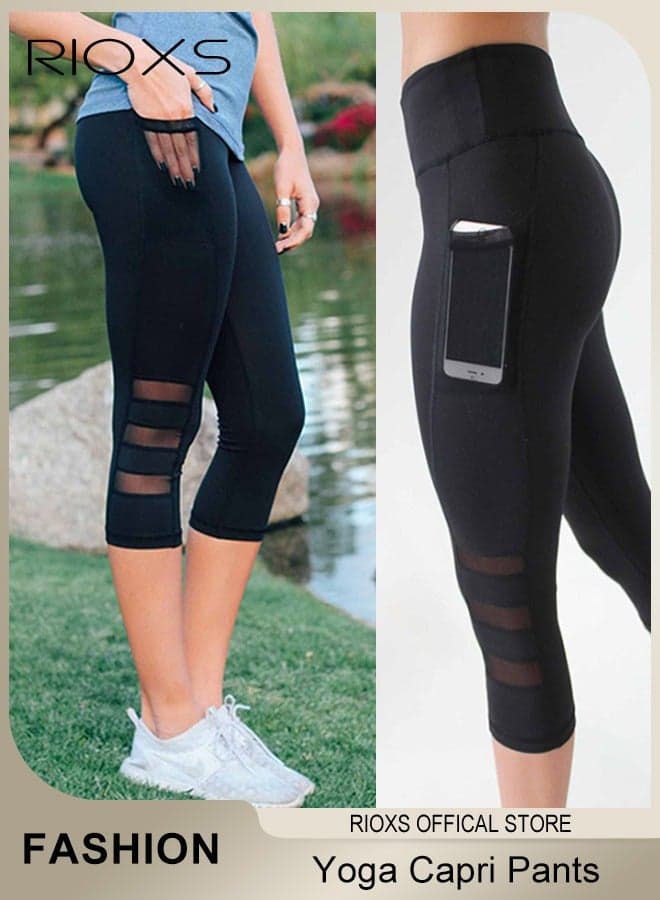 Women's High Waisted Yoga Pants,Stretch Capri Leggings With Side Pockets,Workout Tummy Control Leggings For Sports Gym Yoga Tights,Skinny Leggings For Women Ladies Running