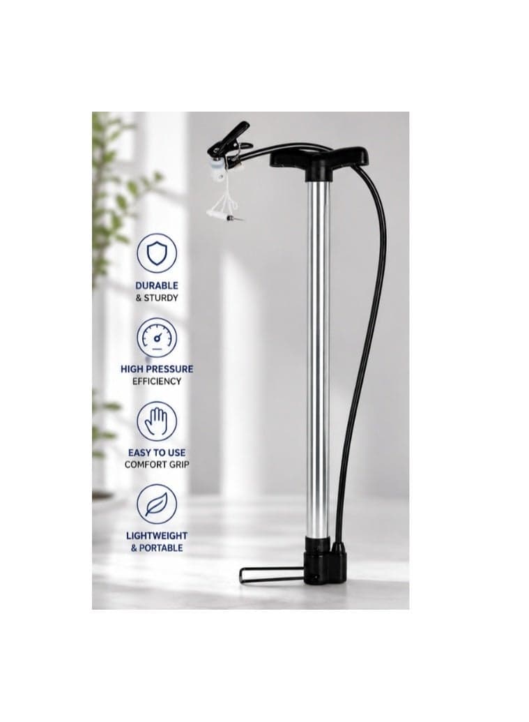 Heavy Duty 60cm High Pressure Floor Air Pump – Portable Bicycle Pump with Ergonomic T-Handle, Foot Pedal & Multi-Purpose Valve for Bikes, Motorcycles, Electric Scooters, Sports Balls & Inflatables