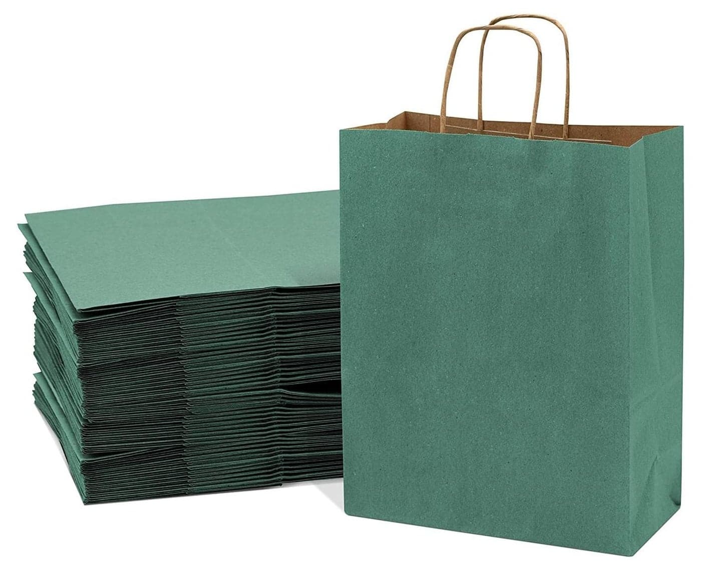 Dark Green Paper bags with handles 33 x 26 x 12 cm Large Kraft Gift bags for Birthday Party Supplies, Weddings, Shopping, Presents (12 Bags)