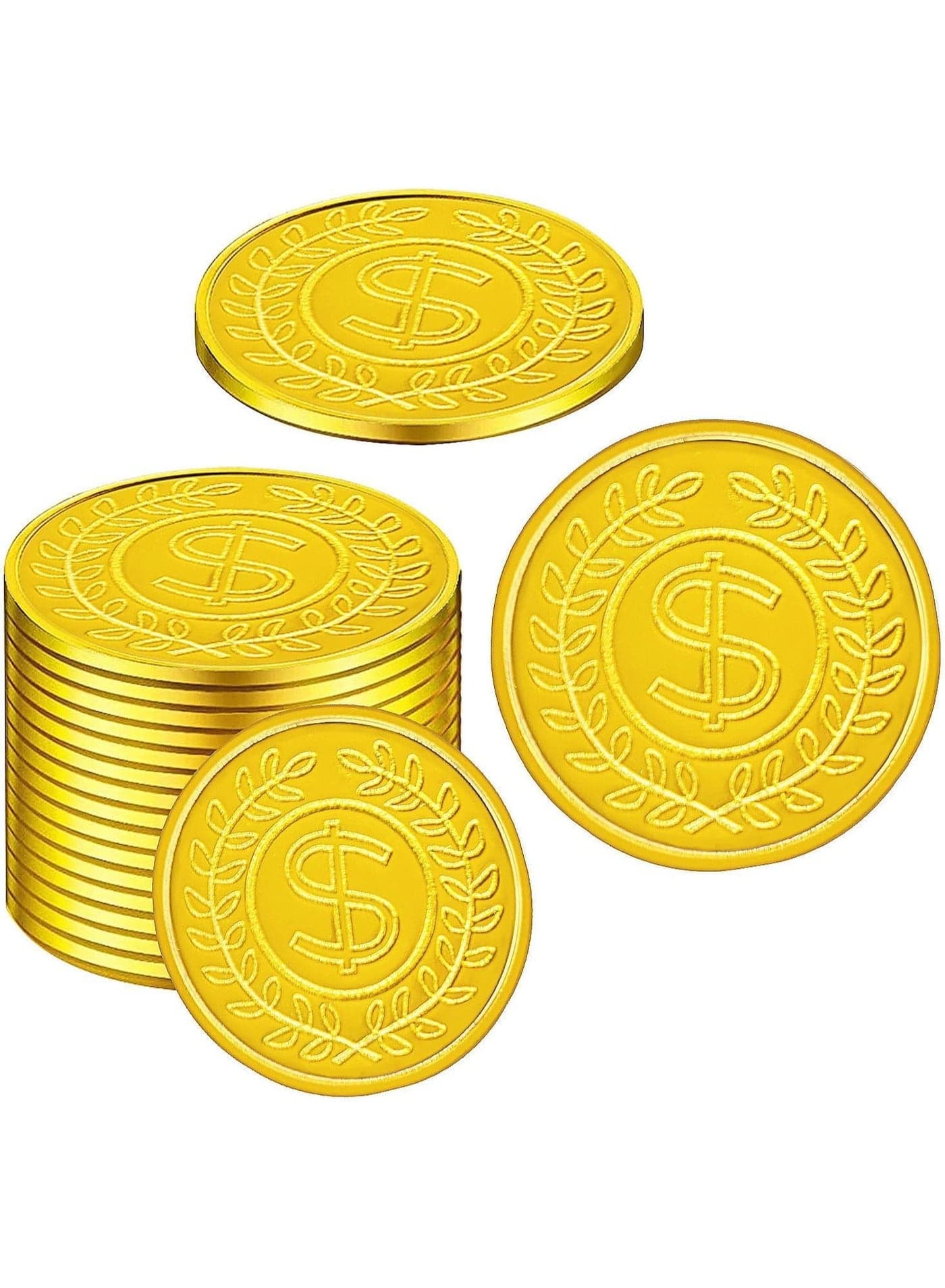 Plastic Gold Coins 100 Count, Pirate Treasure Play Golden Toy Coins Bulk with Coin Jar, Small Plastic Play Gold Prop Pirate Reward Tokens Coins Toy for Kids Party Treasure Hunt Game