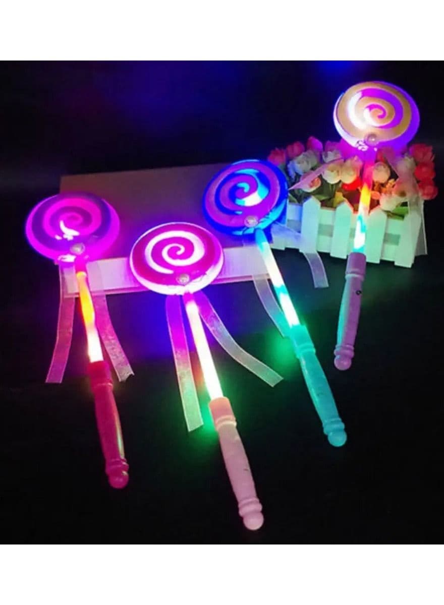 Light up LED wand, 4 Pack Colorful Lollipop shape Toys Party favors Glow in the Dark fairy wand gift toys, 3 LED light mode best gift for birthday's, party's and events.