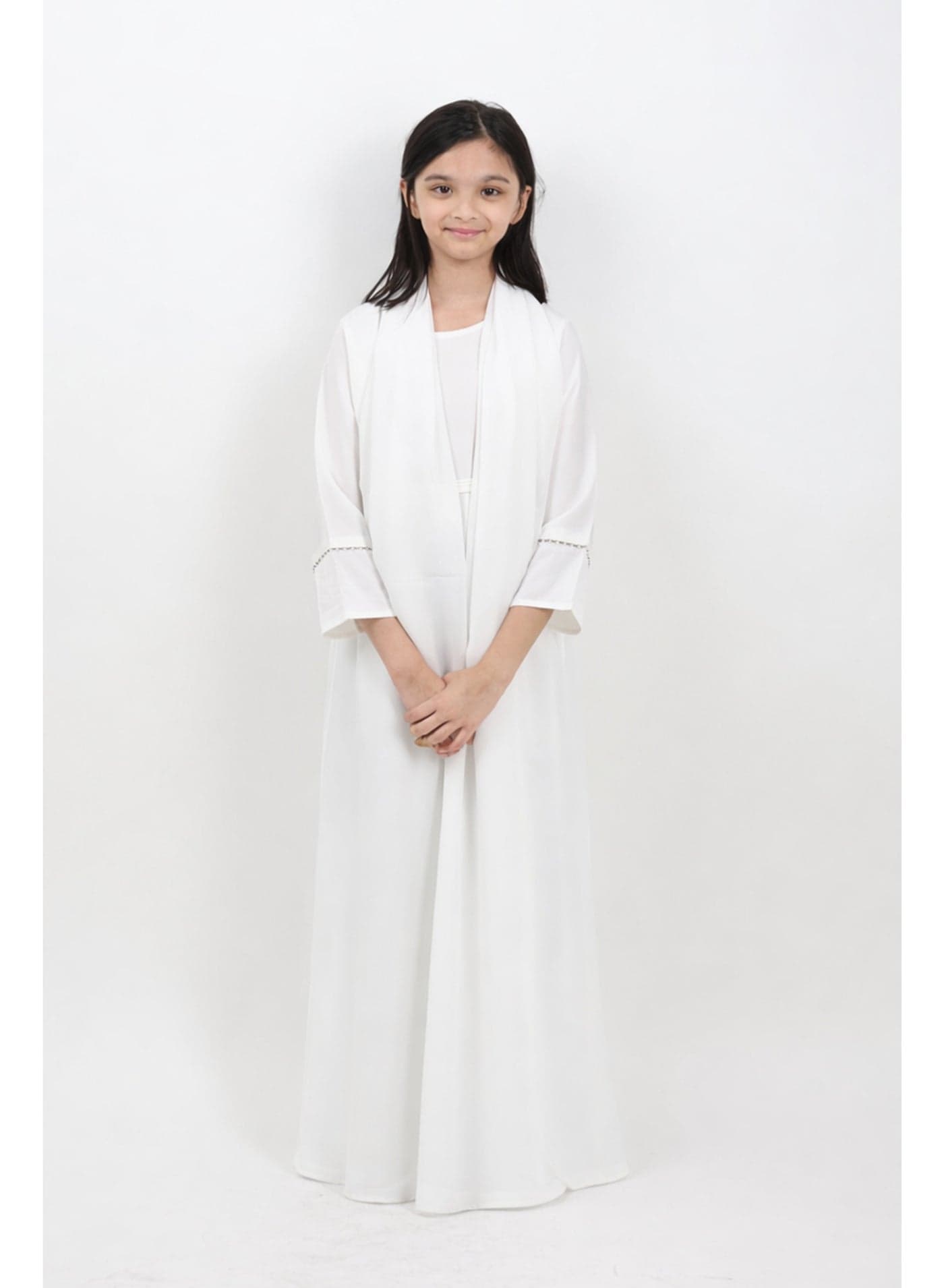 Reem Pearl-White 4-Piece Kids Abaya Set