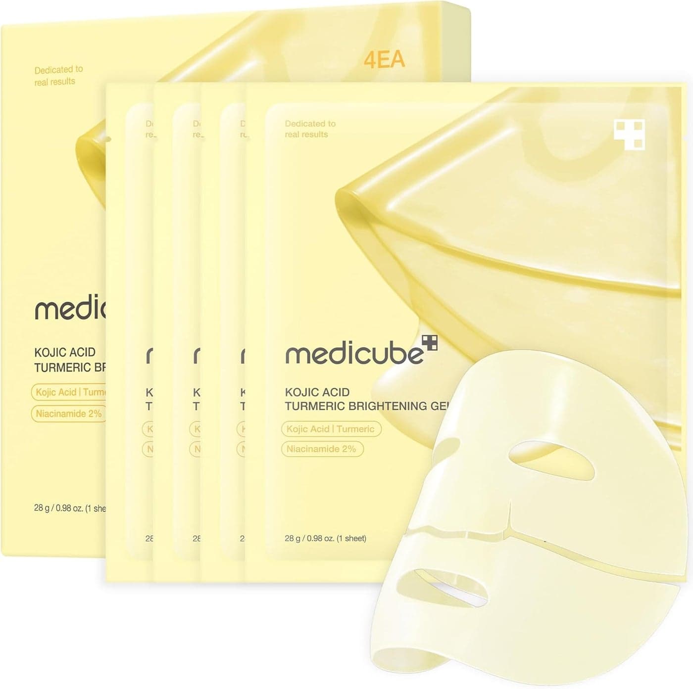 Kojic Acid Turmeric Brightening Gold Jelly Gel Mask (4EA), Overnight Face Mask with Niacinamide for Radiant Glass Skin, Firming & Hydrating Color-Changing Gel Mask for Elasticity & Even Skin Tone