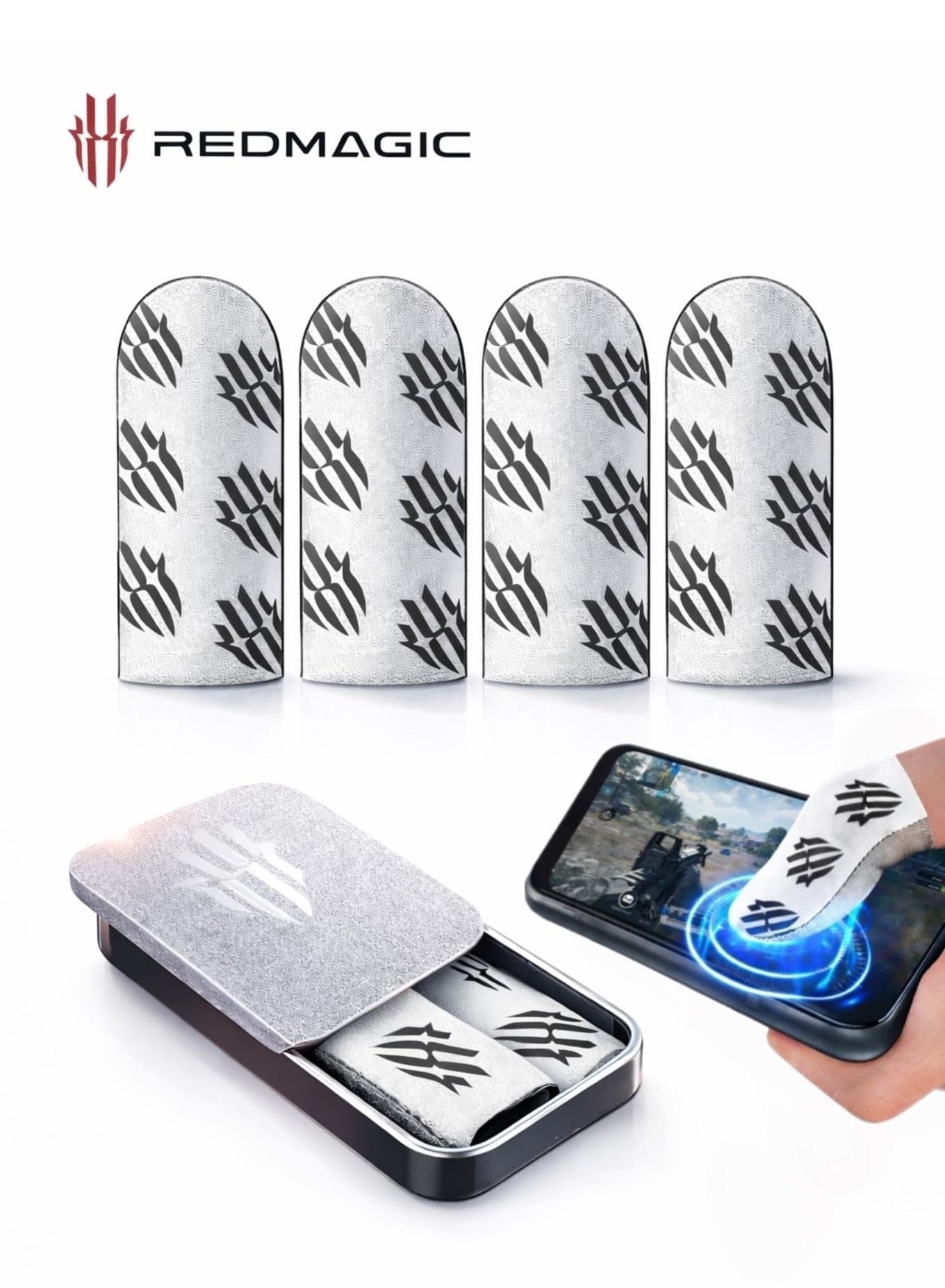RedMagic 4 Gaming Finger Sleeves , Sweatproof Gaming Gloves Fingertip Silvercloth – Pro Finger Sleeves for Mobile/IPAD Gaming ( 2 Pair - 4 pcs)