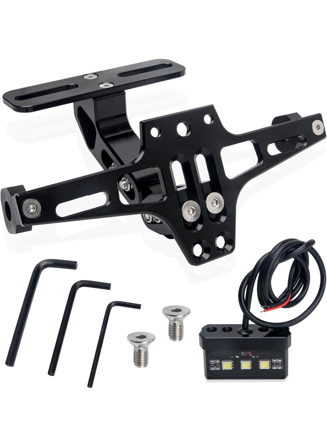 Motorcycle License Plate Bracket, Universal Fender Eliminator Kit Compatible with Suzuki Yamaha Kawasaki Ducati Honda BMW (Black)