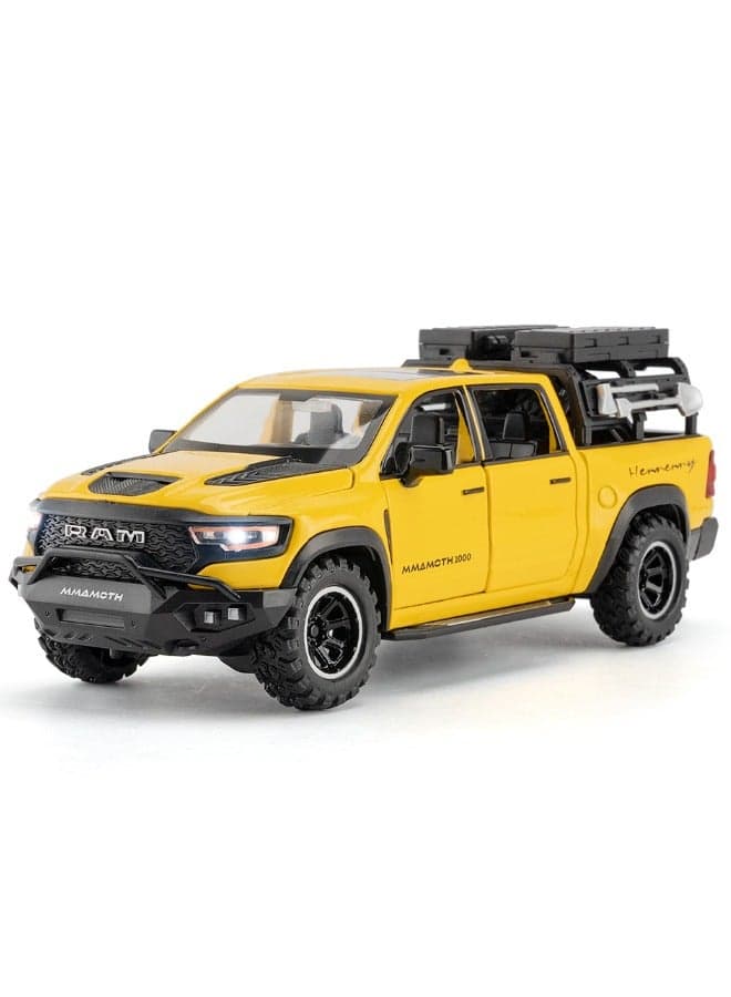 1:32 Alloy Collectible Ram Mammoth Pickup Car Model Toy, Diecast Zinc Alloy Mammoth Pull Back Collectible Toy Car, Sound and Light Pull Back Model Car for Kids Boy Girl Gift 17.5cm*7.2cm*6.5cm