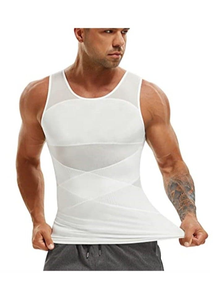 Compression Shirt for Men Slimming Undershirt Body Shaper Tank top Sleeveless Shapewear Vest Men White L