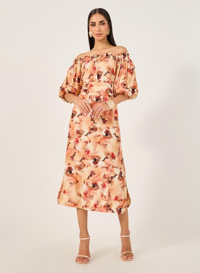 Floral Bardot Midi Dress