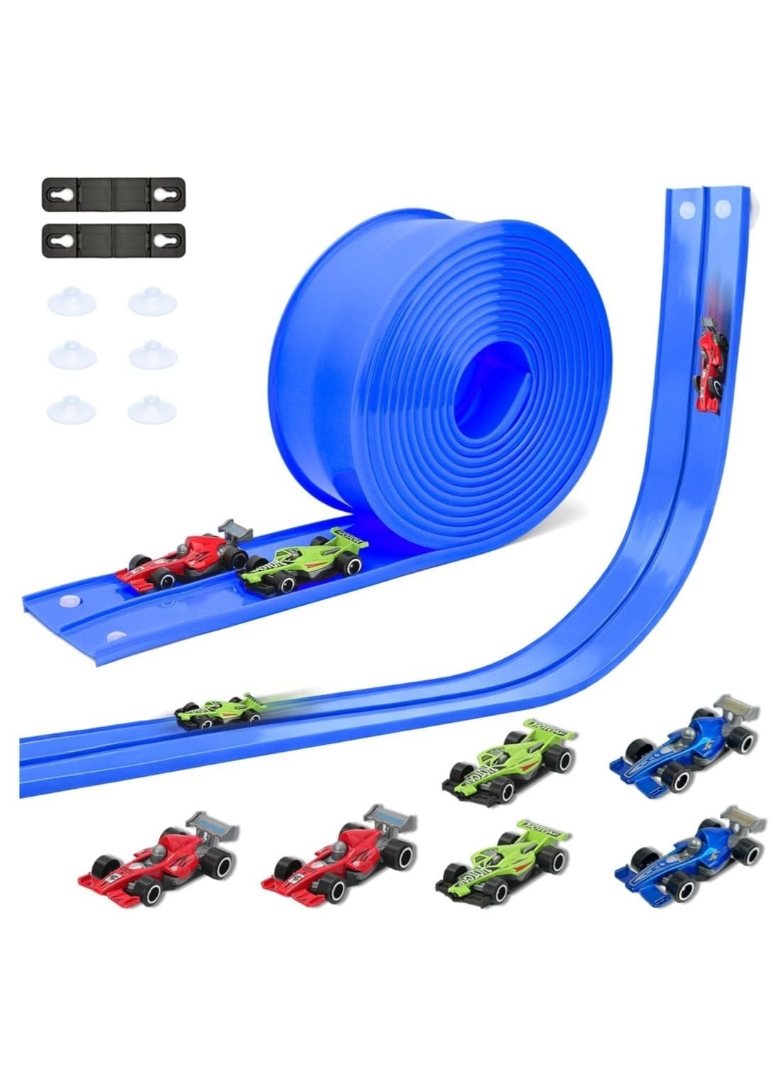 Flexible Race Track for Kids Starter Set - 20FT Flex Tracks Double-Sided Race track with 2 Small cars, Rolls Up Portable DIY Racetrack Compatible with Hot Wheels & Diecast 1/64th Cars for Ages 4+