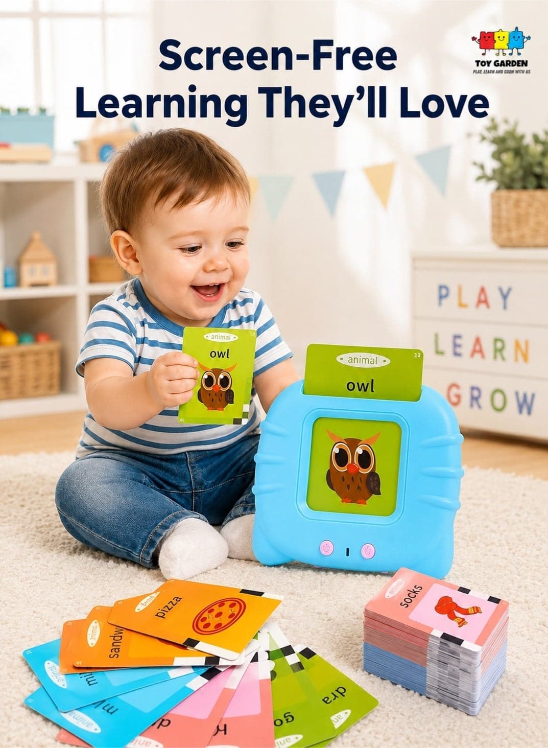 Talking Flash Cards Learning Toy for Toddlers, British English Electronic Card Reader with 224 Audible Words, Interactive Preschool Vocabulary Toy for Kids Ages 1–6