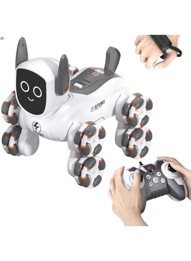 8-Wheel RC Robot Dog Car Toy – Dual Remote Control with Watch & Hand Gesture, 360° Stunt Drift, LED Lights & Music, Rechargeable Multi-Function RC Car for Kids